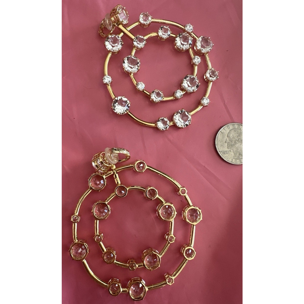 Swarovski Signed Large Dangle 2 Loop ClipOn Crystal Statement Earrings GoldTone - Picture 7 of 7
